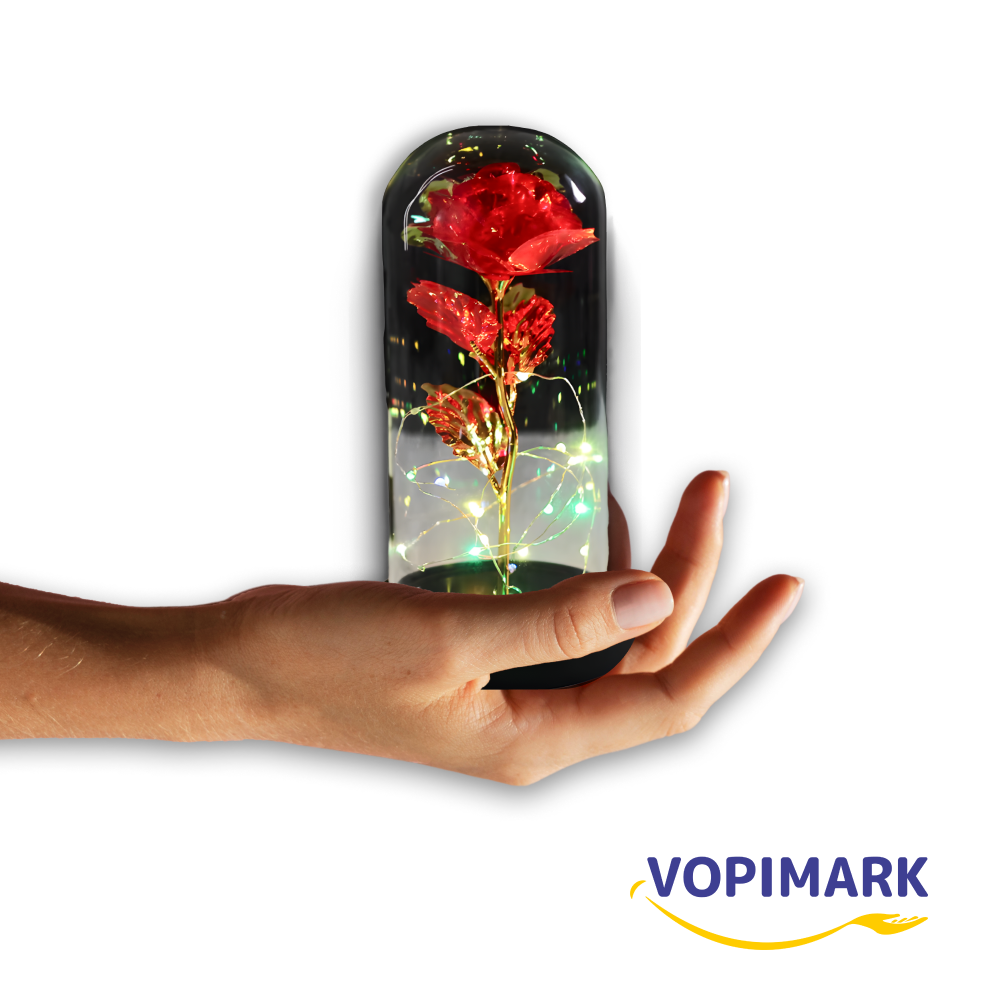 Decorative red rose LED lamp for nightstand or shelf – Декоративна червона лампа-троянда для тумбочки чи полиці – Dekoracyjna czerwona lampa LED w kształcie róży na stolik nocny lub półkę