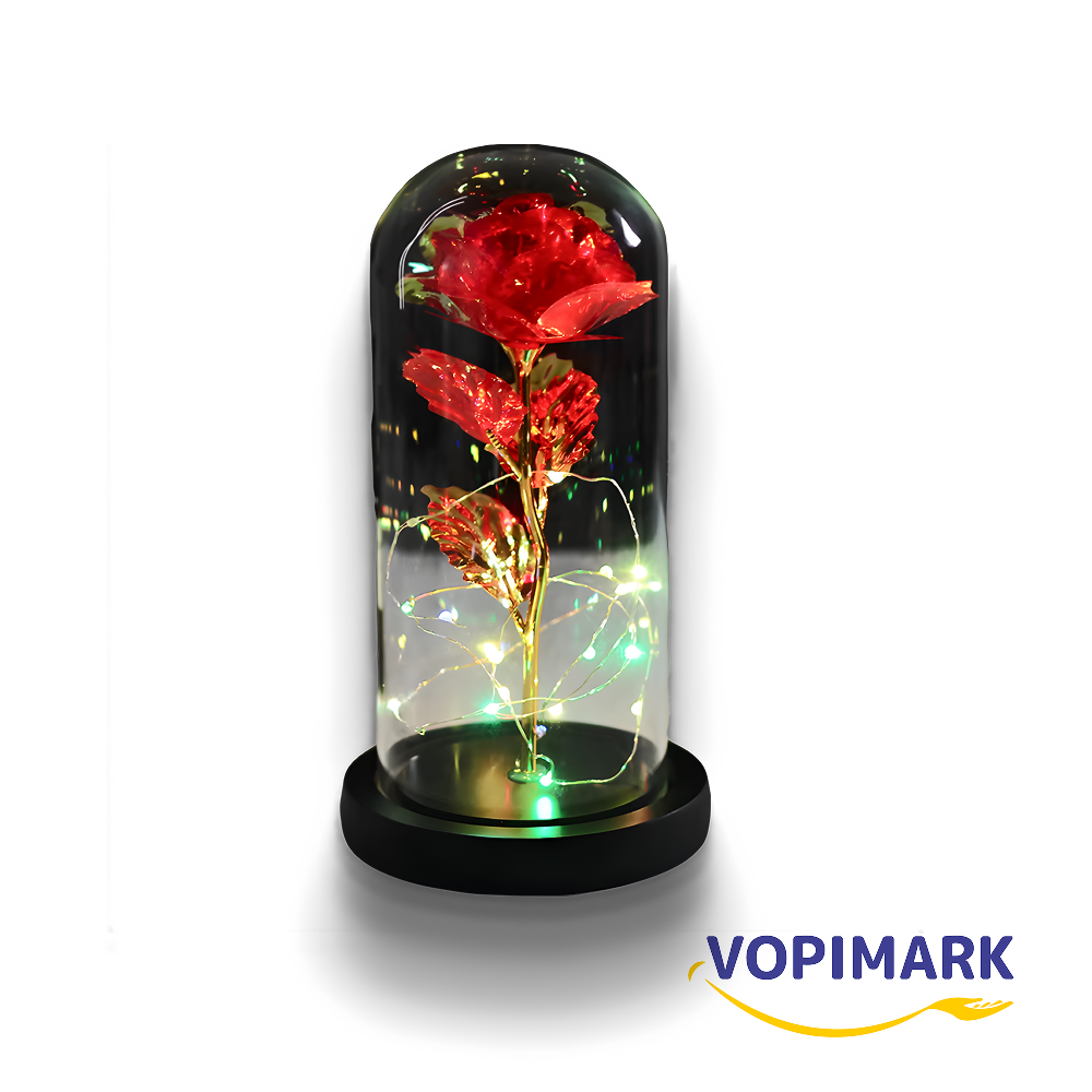 Decorative red rose LED lamp for nightstand or shelf – Декоративна червона лампа-троянда для тумбочки чи полиці – Dekoracyjna czerwona lampa LED w kształcie róży na stolik nocny lub półkę